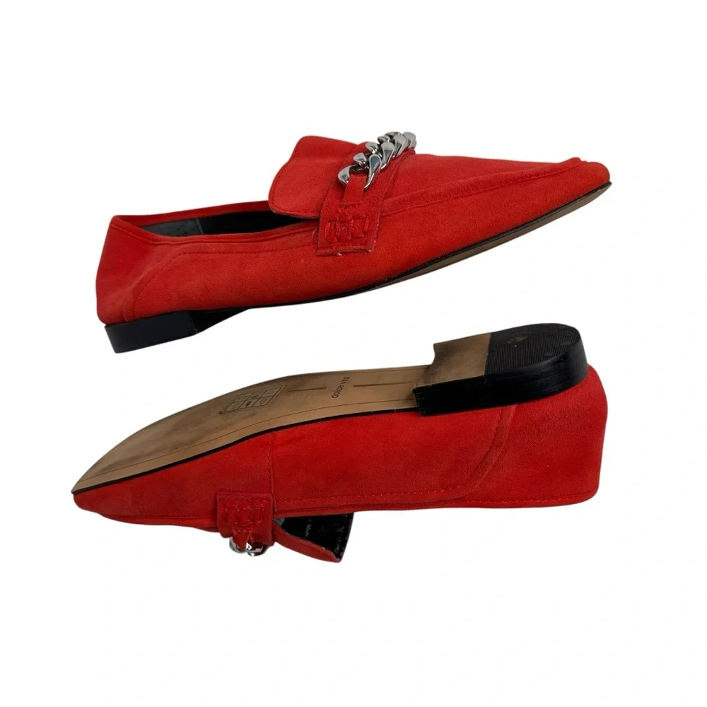DOLCE VITA RED SUEDE SILVER CHAIN EMBELLISHMENT LOAFERS SZ 8 - Picture 9 of 11